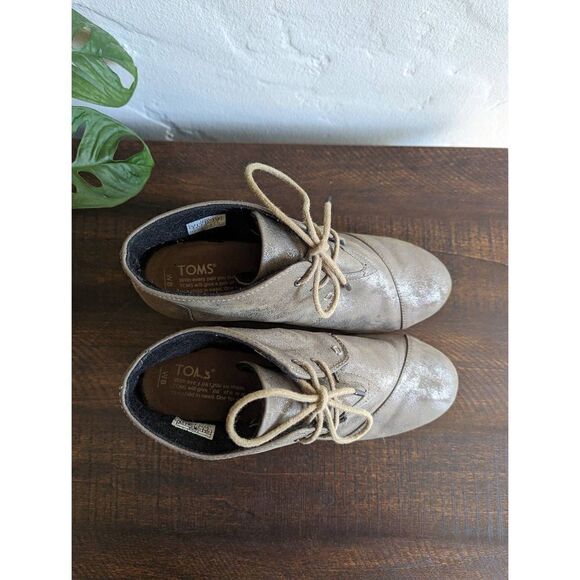 Toms Desert Wedge Gunmetal Metallic Lace-up Booties - Size 8 - Picture 6 of 8